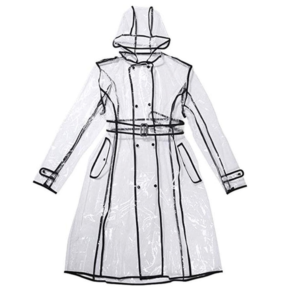 Transparent Hooded Raincoat Lightweight With Belt - Picture 3 of 7